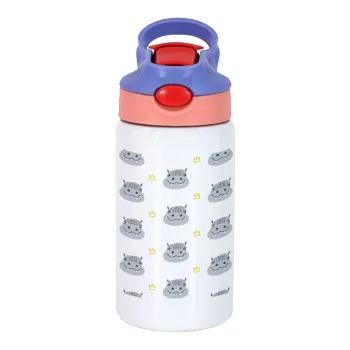 Hippo, Children's hot water bottle, stainless steel, with safety straw, pink/purple (350ml)