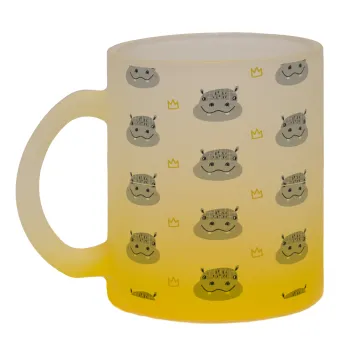 Hippo, Κούπα γυάλινη δίχρωμη με βάση το κίτρινο ματ, 330ml