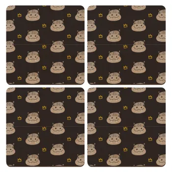 Hippo, ΣΕΤ x4 Σουβέρ ξύλινα τετράγωνα plywood (9cm)