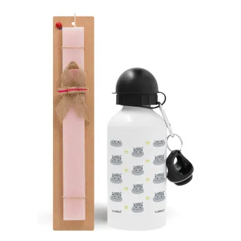 Hippo, Easter Set, metallic aluminum bottle (500ml) & aromatic flat Easter candle (30cm) (PINK)