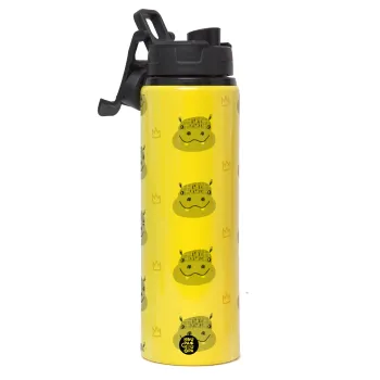 Hippo, Metallic water bottle with safety lid, 850ml aluminum