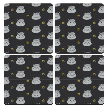 Hippo, ΣΕΤ 4 Σουβέρ ξύλινα τετράγωνα (9cm)