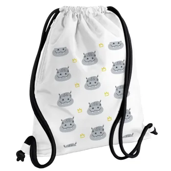 Hippo, Backpack pouch GYMBAG white, with pocket (40x48cm) & thick cords
