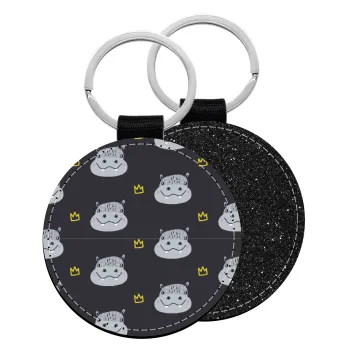 Hippo, Μπρελόκ Δερματίνη, στρογγυλό ΜΑΥΡΟ (5cm)