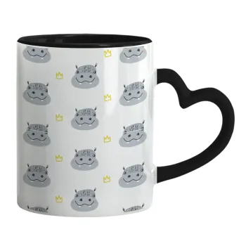 Hippo, Mug heart black handle, ceramic, 330ml