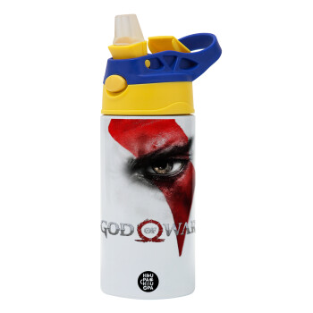 God of war Stratos, Παιδικό παγούρι θερμό, ανοξείδωτο, με καλαμάκι ασφαλείας, πράσινο/μπλε (360ml) BPA FREE