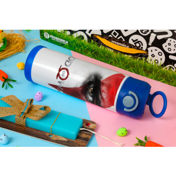 God of war Stratos, Easter candle, Childrens hot water bottle, stainless steel, with safety straw, BLUE (500ml)