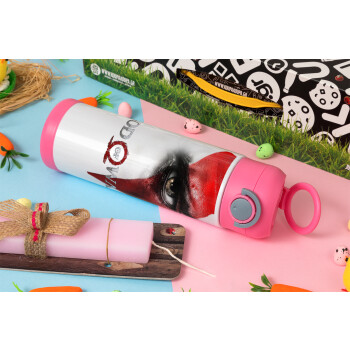 God of war Stratos, Easter candle, Childrens hot water bottle, stainless steel, with safety straw, PINK (500ml)