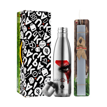 God of war Stratos, Easter Set, metallic stainless thermos flask (500ml) & scented flat Easter candle (30cm) (GRAY)