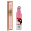 Easter Set, Metallic pink/white (Stainless steel) thermos, double-walled, 500ml & aromatic flat Easter candle (30cm) (PINK)