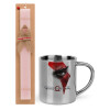 Easter Set, metallic thermal cup (300ml) & aromatic flat Easter candle (30cm) (PINK)