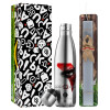Easter Set, metallic stainless thermos flask (500ml) & scented flat Easter candle (30cm) (GRAY)
