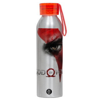 God of war Stratos, Αλουμινένιο Αθλητικό Μπουκάλι 650ml – Ασημί με Κόκκινο Καπάκι και Λουράκι Σιλικόνης