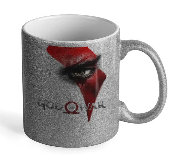 God of war Stratos — Silver glitter mug that sparkles, ceramic, 330ml