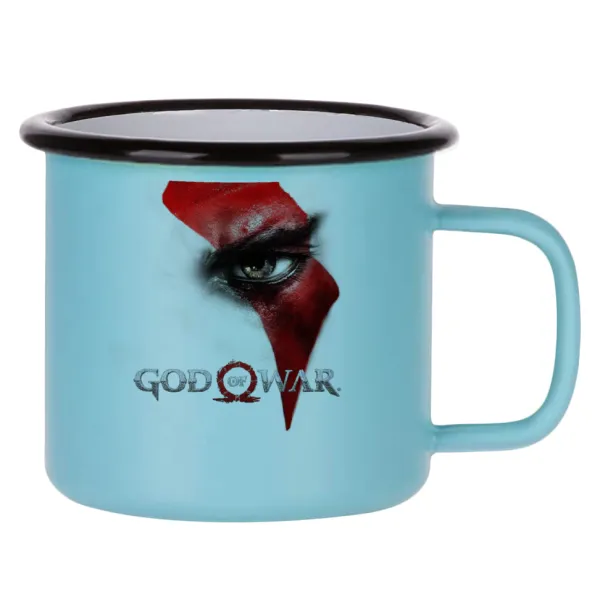 God of war Stratos — Metal enamel mug, matte light blue, 360ml