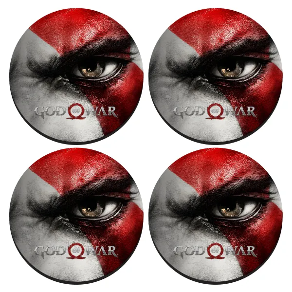 God of war Stratos — ΣΕΤ 4 Σουβέρ ξύλινα στρογγυλά (9cm)