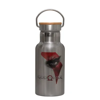 God of war Stratos, Μεταλλικό παγούρι θερμός (Stainless steel) Ασημένιο με ξύλινο καπακι (bamboo), διπλού τοιχώματος, 350ml