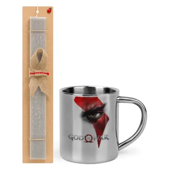 God of war Stratos, Easter Set, metallic thermal cup (300ml) & Easter aromatic flat candle (30cm) (GRAY)