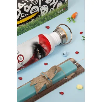 God of war Stratos, Easter Set, metallic silver aluminum water bottle (500ml) & scented flat Easter candle (30cm) (TURQUOISE)