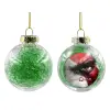 Transparent Christmas tree ball ornament with green filling 8cm