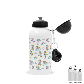 Unicorn pattern, Metal water bottle, White, aluminum 500ml
