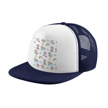 Unicorn pattern, Καπέλο Ενηλίκων Soft Trucker με Δίχτυ Dark Blue/White (POLYESTER, ΕΝΗΛΙΚΩΝ, UNISEX, ONE SIZE)