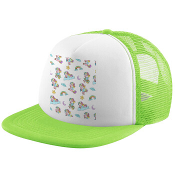 Unicorn pattern, Καπέλο Soft Trucker με Δίχτυ Πράσινο/Λευκό
