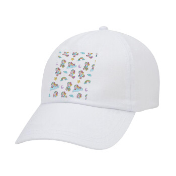 Unicorn pattern, Καπέλο Ενηλίκων Baseball Λευκό 5-φύλλο (POLYESTER, ΕΝΗΛΙΚΩΝ, UNISEX, ONE SIZE)