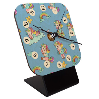 Unicorn pattern, Quartz Table clock in natural wood (10cm)