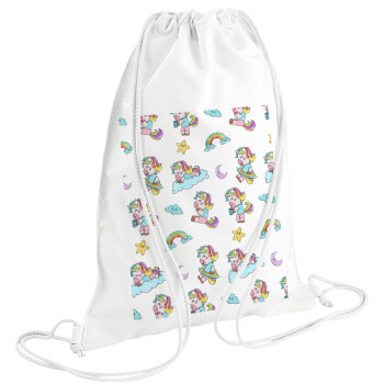 Unicorn pattern, Backpack pouch GYMBAG white (28x40cm)