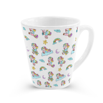Unicorn pattern, Κούπα κωνική Latte Λευκή, κεραμική, 300ml