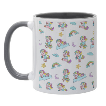 Unicorn pattern, Mug colored grey, ceramic, 330ml