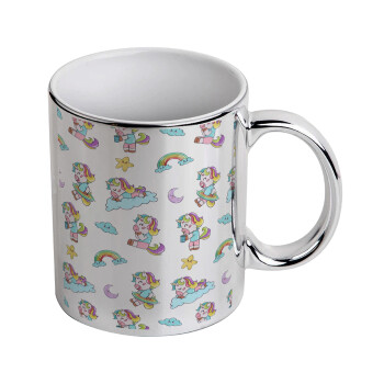 Unicorn pattern, Mug ceramic, silver mirror, 330ml