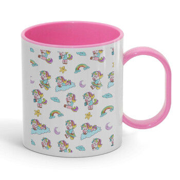 Unicorn pattern, Κούπα (πλαστική) (BPA-FREE) Polymer Ροζ για παιδιά, 330ml
