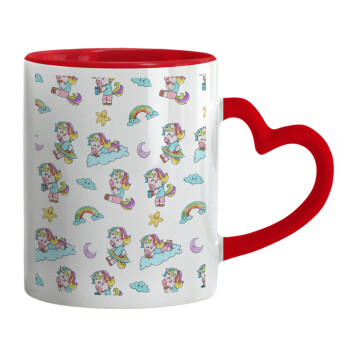 Unicorn pattern, Mug heart red handle, ceramic, 330ml
