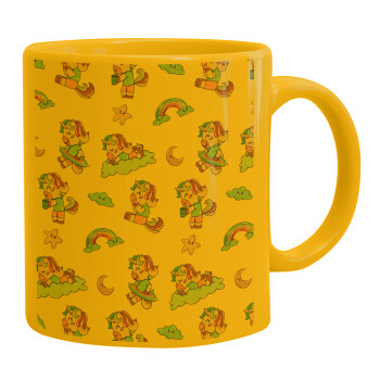 Unicorn pattern, Ceramic coffee mug yellow, 330ml (1pcs)