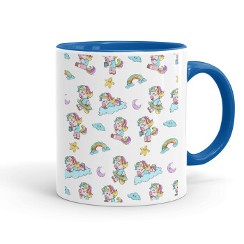Unicorn pattern, Mug colored blue, ceramic, 330ml