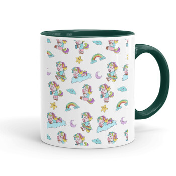 Unicorn pattern, Mug colored green, ceramic, 330ml