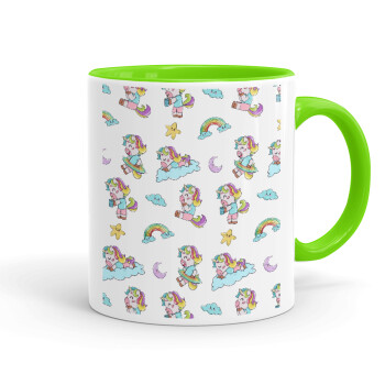 Unicorn pattern, Mug colored light green, ceramic, 330ml
