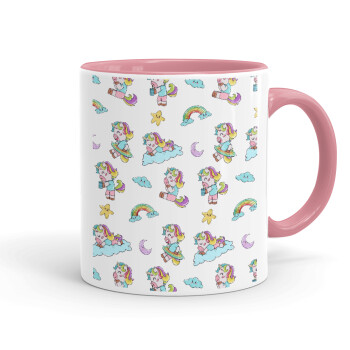 Unicorn pattern, Κούπα χρωματιστή ροζ, κεραμική, 330ml