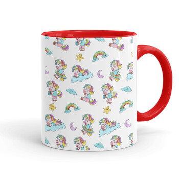 Unicorn pattern, Mug colored red, ceramic, 330ml