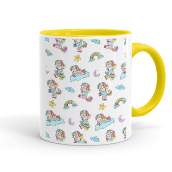 Unicorn pattern, Mug colored yellow, ceramic, 330ml
