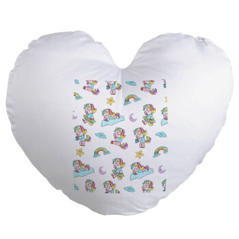 Unicorn pattern, Μαξιλάρι καναπέ καρδιά 40x40cm περιέχεται το  γέμισμα