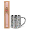 Easter Set, metallic thermal cup (300ml) & aromatic flat Easter candle (30cm) (PINK)