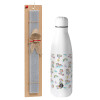 Easter Set, metallic stainless thermos bottle (500ml) & scented flat Easter candle (30cm) (GRAY)