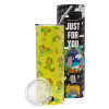 Neon Yellow Travel Tumbler θερμό, μεταλλικό καλαμάκι(Ανωξείδωτο 304 Food grade, BPA free, 600ml)