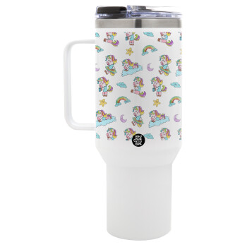 Unicorn pattern, Mega Tumbler με καπάκι, διπλού τοιχώματος (θερμό) 1,2L