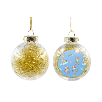 Unicorn pattern, Χριστουγεννιάτικη μπάλα δένδρου διάφανη με χρυσό γέμισμα 8cm