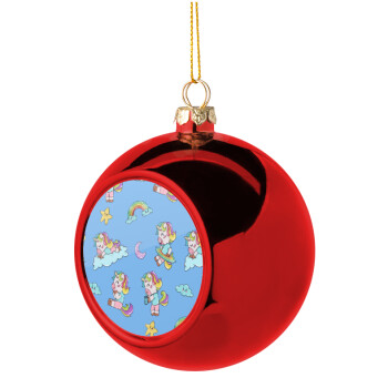 Unicorn pattern, Χριστουγεννιάτικη μπάλα δένδρου Κόκκινη 8cm