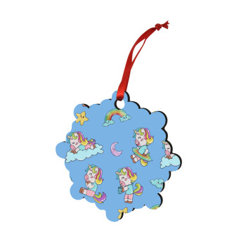 Unicorn pattern, Christmas ornament snowflake wooden 7.5cm